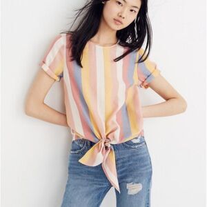 Madewell Button-Back Tie Tee in Sherbet Stripe